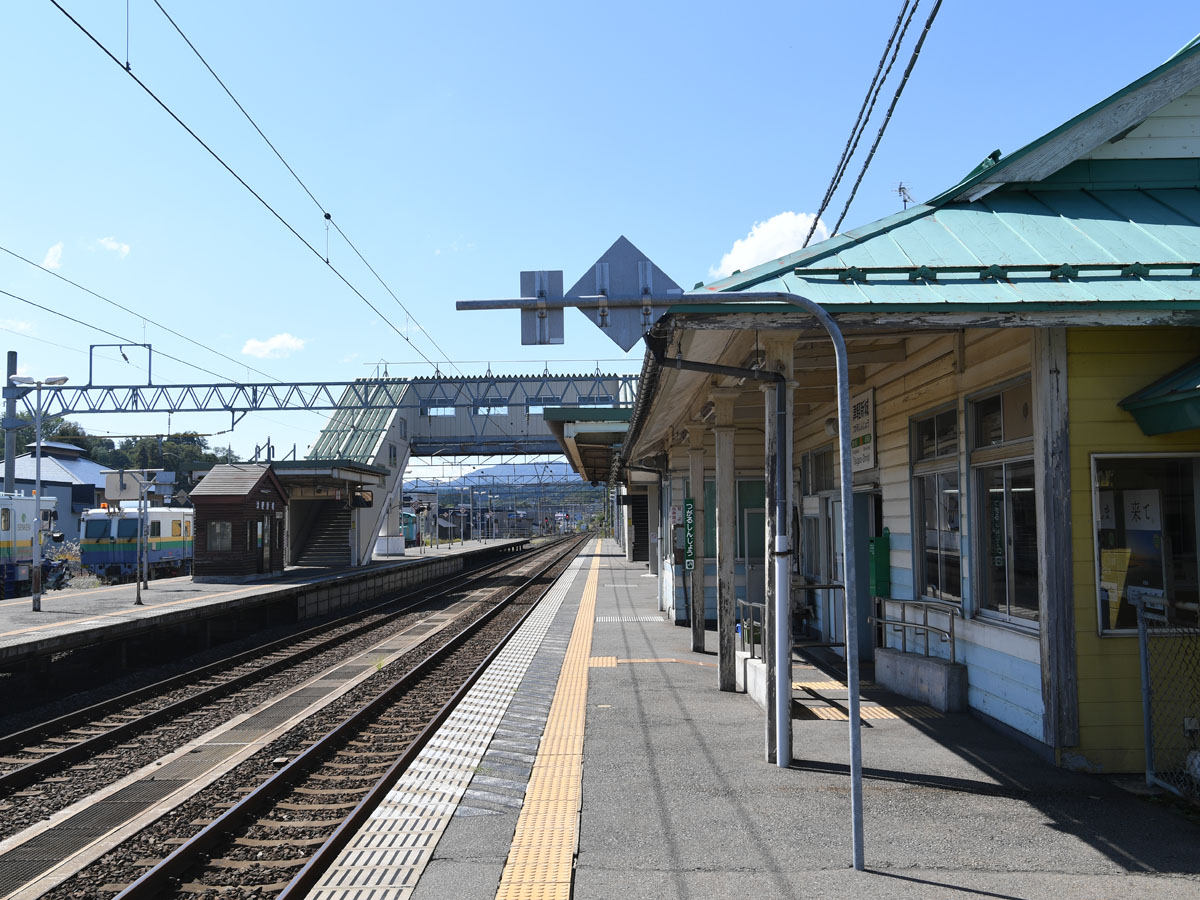 津軽新城駅1番ホーム（奥は福島方）